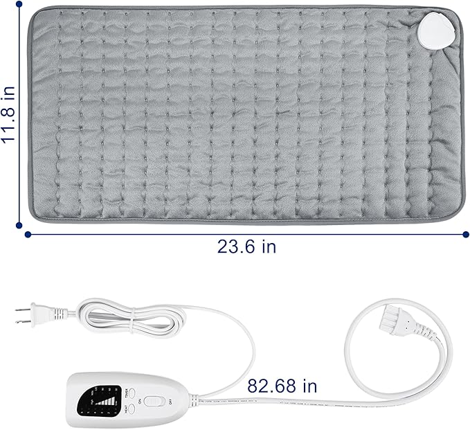 Electric Heating pad with 6 Heat Settings, Auto Shut Off, Dry Electric Heating for Back Neck Knee Arms Legs Shoulder Heat Pads for Christmas Birthday Father's Day Mother's Day (24"X12", Silver Gray)