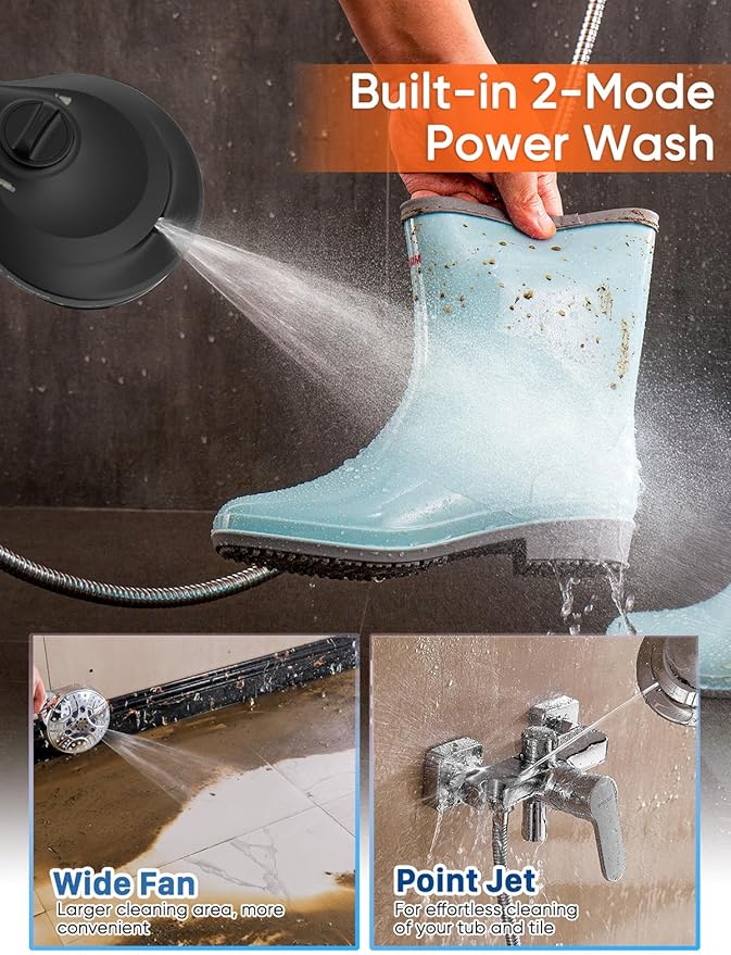 Pavezo® High Pressure Handheld Shower Head with Filter, ON/OFF Switch Pause Button, 10-mode Shower Head with Hard Water Softener Filters, SS Hose, Anti-clog & Powerful to Clean Tile & Pets, Black