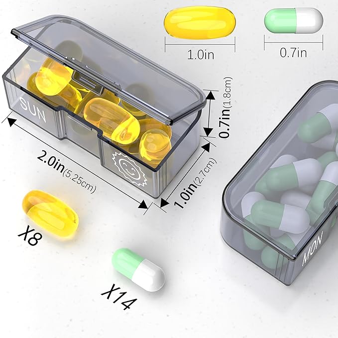 Pill Organizer 7 Day AM PM, Discreet 2 Times a Day Weekly Pill Box with Double Protection Shell, Large Capacity Portable Vitamin Case for Travel Meds & Medicine Organizer (Black and Green)