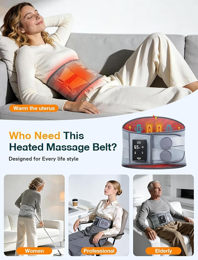 ALLJOY 67" Cordless Heating Pad for Back Pain Relief FSA Eligible HSA, Mothers Day Gifts for Women Mom Men Dad, Portable Lower Back Massager with 3 Heat 5 Vibration, Wireless Heating Pad for Cramps
