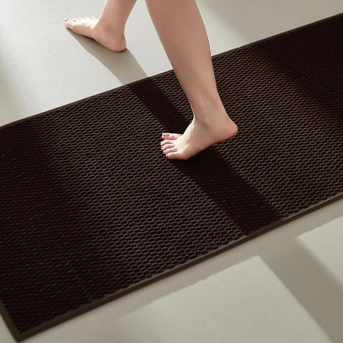 TYUU Bathroom Runner Rugs, Long Bath Mat Runner Washable Thin Quick Dry Low Pile Bathroom Runner Rugs Non Slip, Brown 16"x60"