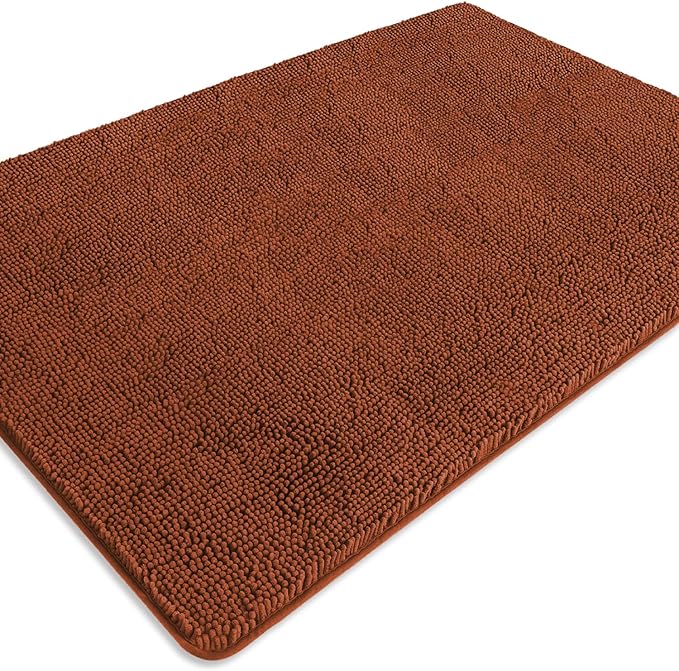 Bathroom Rugs 40 x 60 Inch – Extra Large Bath Mat | Absorbent and Washable Thick Chenille Bath Rugs Non-Slip Runner Rug for Bathroom, Shower, Tub(Rust)