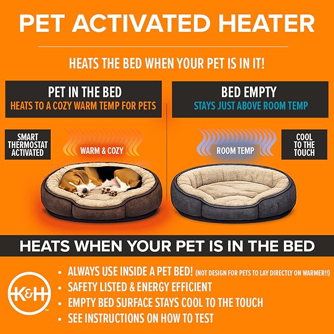 K&H Pet Products Pet Bed Warmer, Turn Any Pet Bed Into a Heated Cat or Dog Bed, Waterproof Indoor Heated Warming Pad Insert, Automatic Temperature, Safety Listed - Extra-Large 25.5 X 15.75in Tan