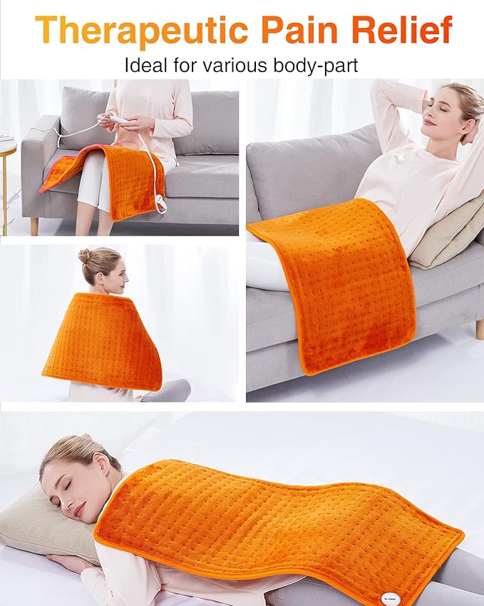 WOOMER Extra Large Heating Pad, 17"x33" XL Heating Pad, Heat Pad with Multi-Color Option, Moist Heat Therapy Feature, Auto Shut-Off, Power Cords Storage Belt