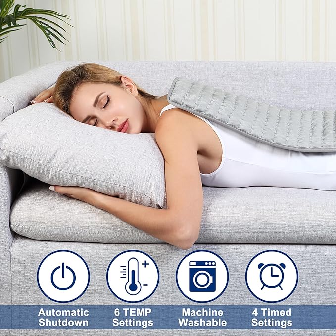24"X20" Electric Heating pad with 6 Heat Settings, Auto Shut Off, Dry Electric Heating for Back Neck Knee Arms Legs Shoulder Heat Pads for Christmas Birthday Father's Day Mother's Day (Silver Gray)