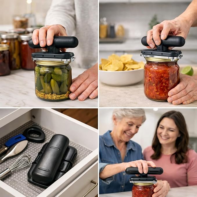 Jar Opener for Seniors with Weak Hands - Adjustable Jar & Bottle Opener with Ergonomic Handle, Manual Lid Opener for Small to Large Lids, No Batteries Needed, Kitchen Gadget for Arthritis