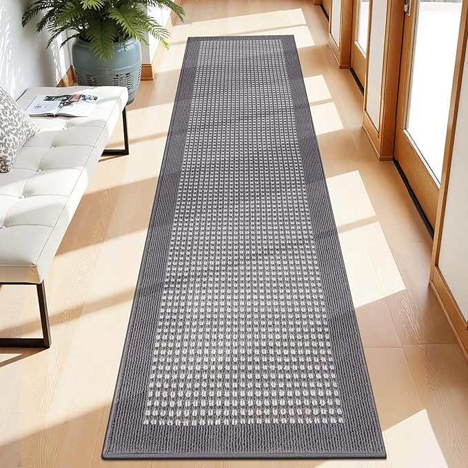 Ileading Grey Runner Rugs for Hallway 2'x8' Non Slip Farmhouse Long Kitchen Floor Mats with Rubber Backing Absorbable Throw Rugs Machine Washable Indoor Decor Carpet for Corridor Petmat Entryway