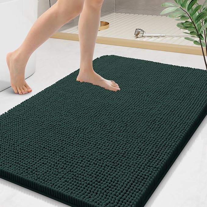 Arotive Bathroom Rugs 44x24, Extra Soft Absorbent Shaggy Chenille Bath Rugs, Machine Washable Rubber Backing Non-Slip Bath Mats for Bathroom Floor Tub and Shower, Home Decor Accessories,Blackish Green