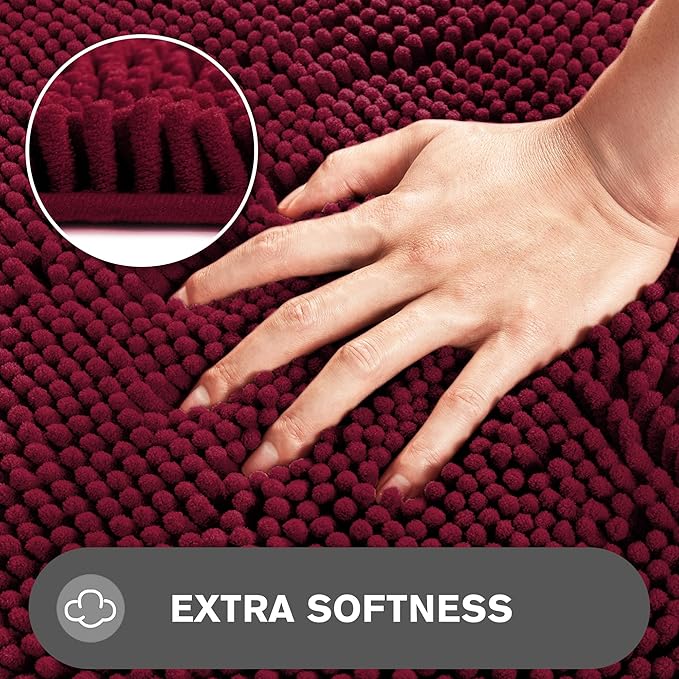Bathroom Rugs 36 x 60 Inch – Extra Large Bath Mat | Absorbent and Washable Thick Chenille Bath Rugs Non-Slip Runner Rug for Bathroom, Shower, Tub(Vivid Burgundy)