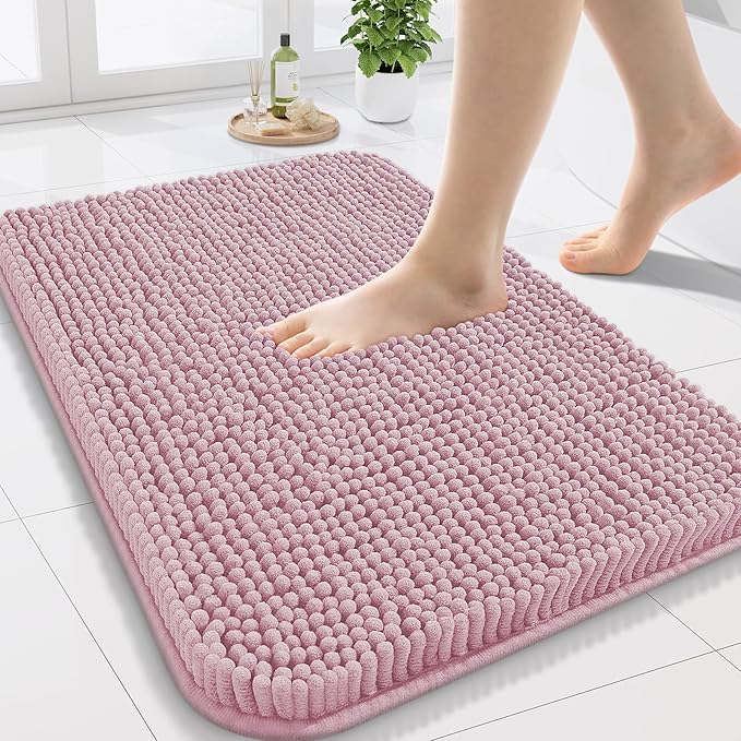 Arotive Bathroom Rugs 24x16, Extra Soft Absorbent Shaggy Chenille Bath Rugs, Machine Washable Rubber Backing Non-Slip Bath Mats for Bathroom Floor Tub and Shower, Home Decor Accessories, Dusty Rose