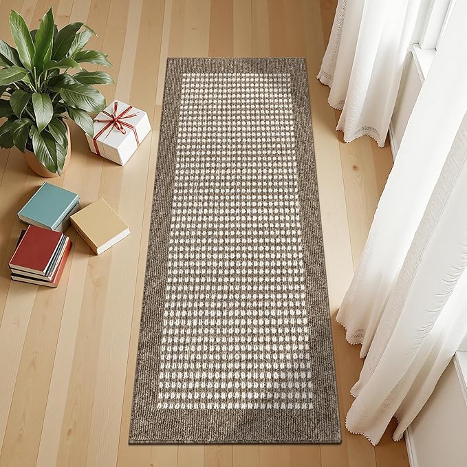 Ileading Laundry Room Runner Rug 2x5ft Non Slip Farmhouse Kitchen Floor Mats with Rubber Backing Machine Washable Indoor Doormat Low-Profile Carpet for Hallway Entryway(Brown)