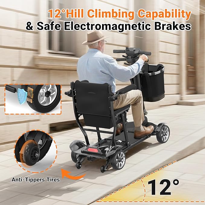Mobility Scooter for Adults, 4 Wheels Mobility Scooter with LCD Display, 350LBS Capacity & Lithium Battery, Airline Approved, 38LBS Motorized Mobility Scooter for Seniors (Black, 15 MI-211)