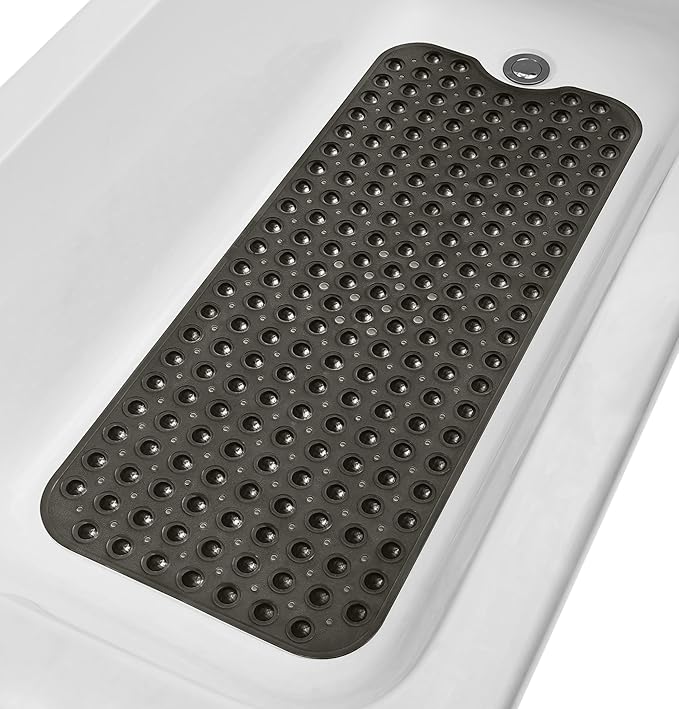 Extra-Long Non-Slip Bathtub & Shower Mat 39”x16” (Smooth/Non-Textured Tubs Only) Safe, Clean, Machine-Washable, Superior Grip&Drainage, Vinyl, Transparent Black