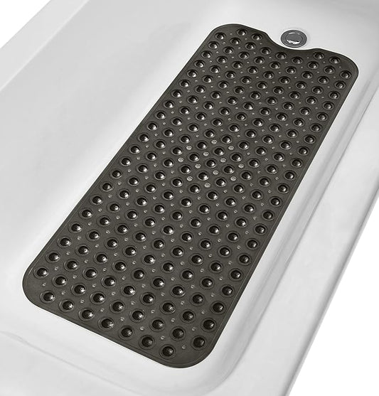Extra-Long Non-Slip Bathtub & Shower Mat 39”x16” (Smooth/Non-Textured Tubs Only) Safe, Clean, Machine-Washable, Superior Grip&Drainage, Vinyl, Transparent Black