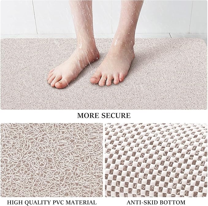 LuxStep Shower Mat Bathtub Mat,36x16 inch, Non-Slip Bath Mat with Drain, Quick Drying PVC Loofah Bathmat for Tub,Shower,Bathroom (Phthalate Free,White)