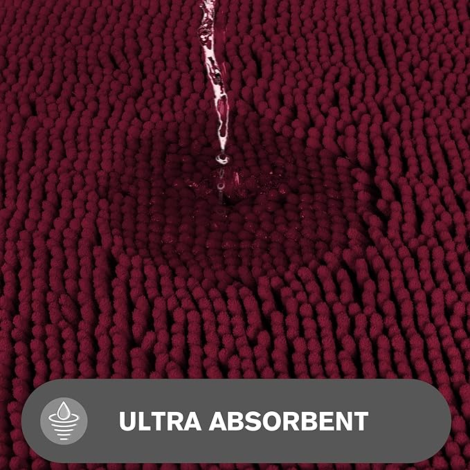 Vivid Burgundy Bathroom Rugs – Absorbent and Washable Bath Mat, Non-Slip, Thick Soft Chenille Bath Rugs for Bathroom Floor, Shower, Sink - 24" x 36"