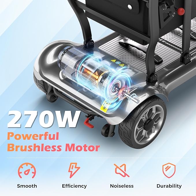 Lightweight Mobility Scooter for Adults & Seniors - Cruise & Airport Approved, 43lb Foldable Portable Motorized Scooters with Removable Lithium Battery for 12.4 Miles Travel, 300lb Capacity, Silver