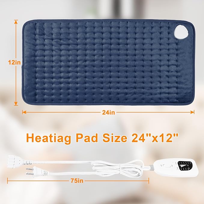 Deepsoon Heating Pad,Electric Heating Pads for Back,Neck,Moist Heating Pad for Abdomen Shoulder Knee Legs,Dry/Moist Heat&Auto Shut Off,Mother's Day Birthday for Men and Women,Navy Blue,24x12 Inch