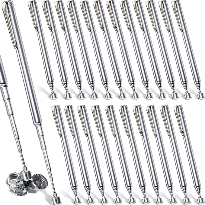 Patelai 24 Pieces Telescoping Magnetic Pick up Tool Grabbers Reacher Tools with Pocket Clip 25 Inch Telescopic Retrieving Magnet Gift for Man, Father, Mechanic, Handyman, Husband (Silver)