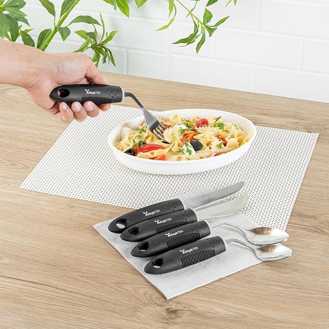 Restaurantware Adaptive Utensils - 1 count Stainless Steel, 9.84 x 5.12 x 1.57 Inches, Ergonomic Eating Aids, Non-Slip Utensil Set for Arthritis, Secure Grip Design, Black