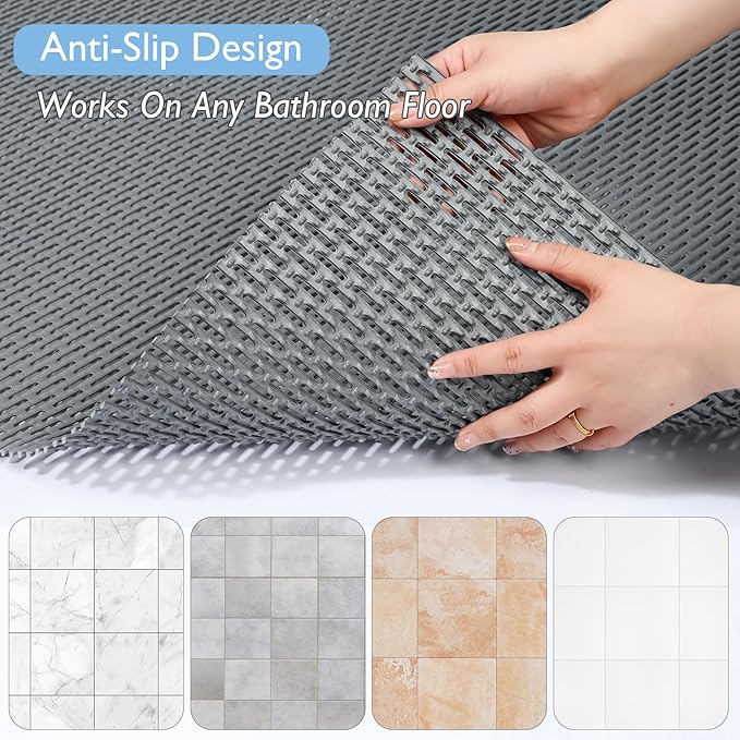 Extra Large Non-Slip Shower Mat, Fast-Dry PVC Bath Stall & Tub Mat, Drain-Hole Design,for Shower Stall Tub for Elderly/Kids，Non Slip Bathroom Safety Accessory，Gray 32"x47"