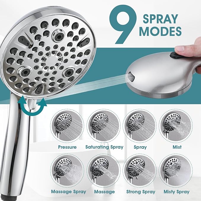Hand Shower with Slide Bar, High Pressure 10 Setting Handheld Shower Head, Adjustable Height 24" Slide Bar, Wall Supply Elbow and 6.6ft Extra Long Shower Hose - Chrome