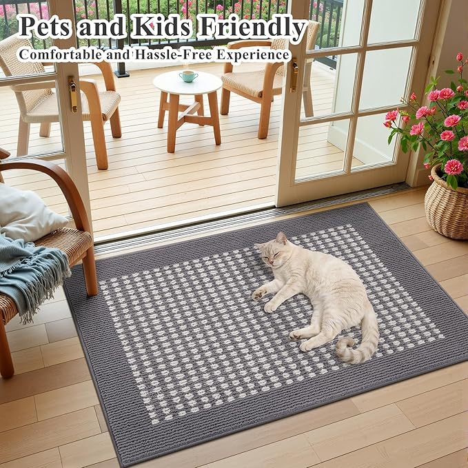Ileading Indoor Door Mat 24" X 36" Absorbent Dog Muddy Paws Mat Low-Profile Entrance Small Runner Rug with Non-Slip Rubber Backing Machine Washable Inside Welcome Mat for Entryway,Kitchen(Grey)