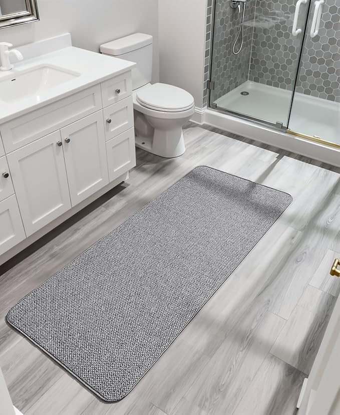 Bosap Bath Mat,Ultra Thin Bathroom Runner Rugs,Large Bath Mats for Bathroom,Quick Dry,Non-Slip,Machine Washable,Low Pile,Bath Rug,Shower Outside,Sink,Home Decor Accessories.Grey,2'x6'(24x72inch)