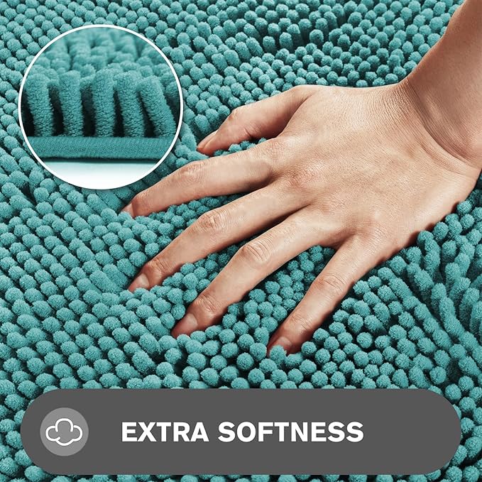 Bathroom Runner Rug 47 x 17 Inch – Long Bath Mat | Absorbent and Washable Thick Chenille Bath Rug Non-Slip Runner Rug for Bathroom, Shower, Sink(Teal)