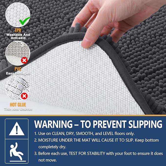 Arotive Bathroom Rugs 59x20, Extra Soft Absorbent Shaggy Chenille Bath Rugs, Machine Washable Rubber Backing Non-Slip Bath Mats for Bathroom Floor Tub and Shower, Home Decor Accessories,Dark Grey