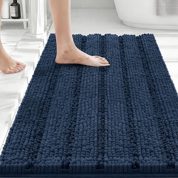 Bcoimo 30"×20" Chenille Bath Mat – Non-Slip with Backing Bath Rug Ultra-Absorbent and Machine Washable Bathroom Mat Quick-Dry Design. Ideal for Bathroom and Tub Areas