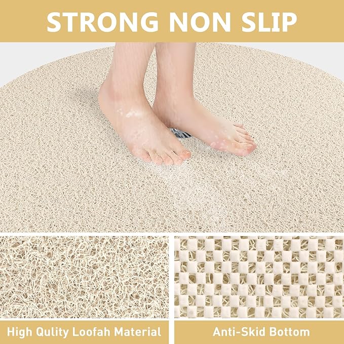 Shower Mat Non Slip: 24 Inch Diameter Large Round Shower Mats with Drain Hole in Middle - Soft Loofah Great Drainage Shower Stall Matt for Inside Shower