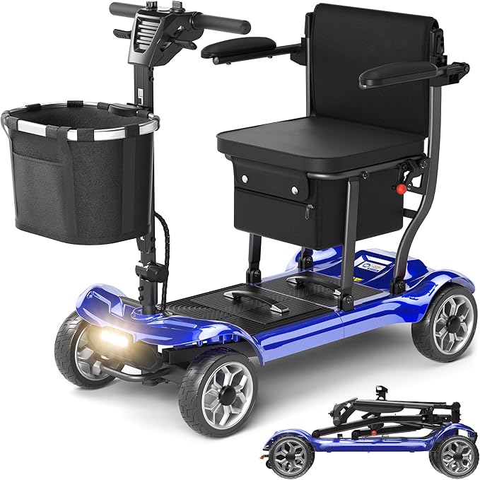Lightweight Mobility Scooter for Adults & Seniors - Cruise & Airport Approved, 43lb Foldable Portable Motorized Scooters with Dual Lithium Batteries for 24.8 Miles Travel, 300lb Capacity, Blue