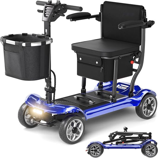 Lightweight Mobility Scooter for Adults & Seniors - Cruise & Airport Approved, 43lb Foldable Portable Motorized Scooters with Dual Lithium Batteries for 24.8 Miles Travel, 300lb Capacity, Blue