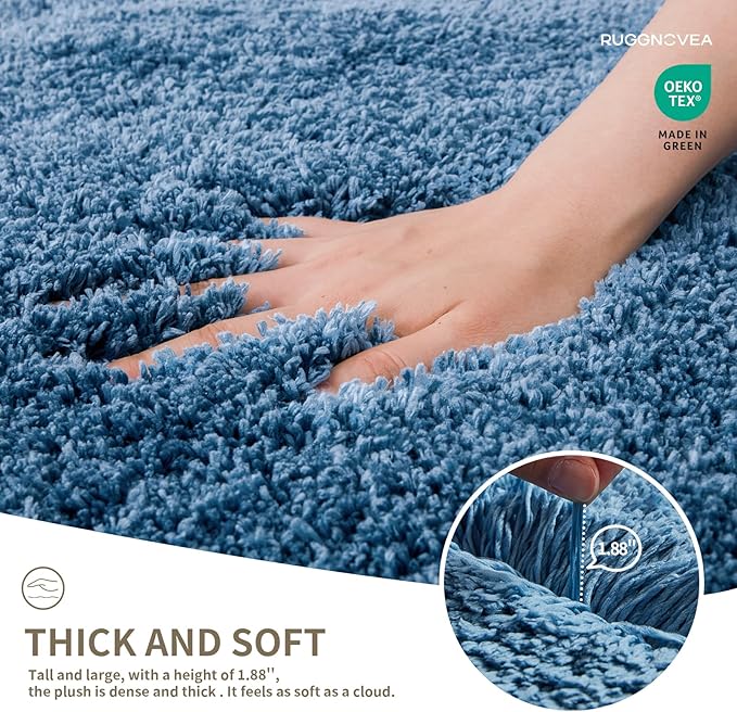 Bathroom Rugs Non Slip Washable 36x24, Ultra Thick Soft Microfiber Absorbent Bath Mats, High Density Foam Latex Non Slip Backing Bath Rugs, Fluffy Floor Carpet for Tub&Shower, Blue