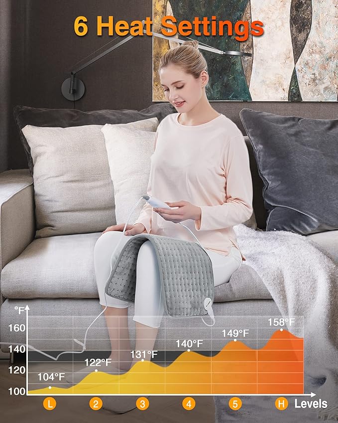 WOOMER Extra Large Heating Pad, Electric Heating Pad for Back Pain & Cramps Relief, Heat Pad with Multi-Color Option, Moist Heat Therapy Feature, Auto Shut-Off, Power Cords Storage Belt