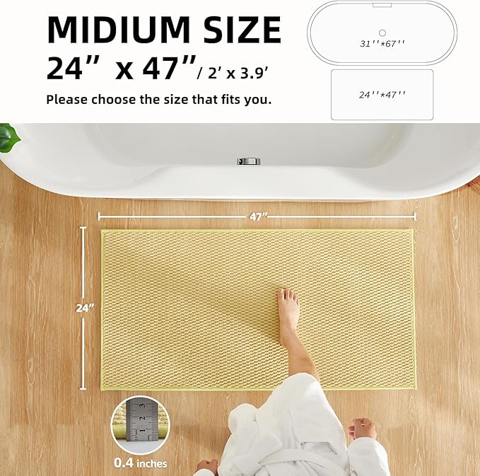 TYUU Bathroom Rugs Non Slip Washable, Super Absorbent Thin Bath Mat Quick Dry Low Pile Bathroom Rug, Yellow 24"x47"