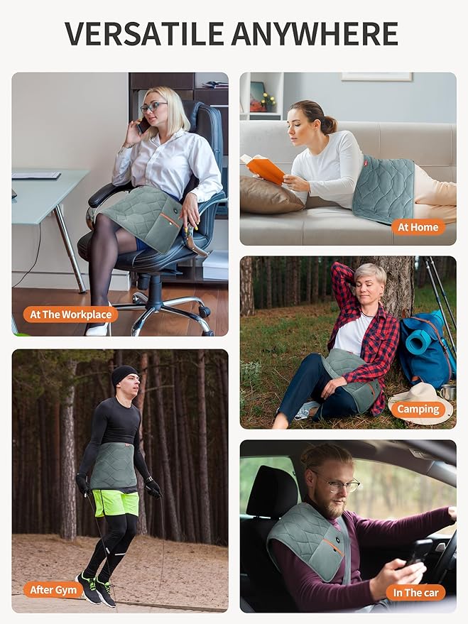 Vofuoti Portable Heating Pad, Electric Heat Pad with 10000mAh Battery and 3 Heat Settings, Cordless Heating Pad for Back, Abdomen, Rechargeable Outdoor Heated Pad for Women Men