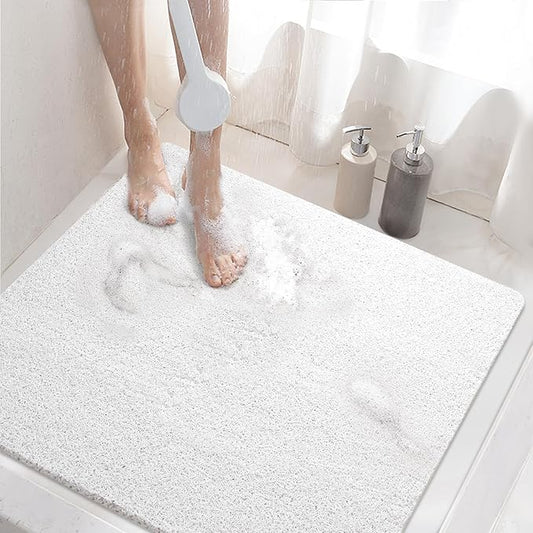 HITSLAM Square Shower Mat Non Slip, Bath Tub Mat for Textured Surface, Soft PVC Loofah Bathtub Mats Without Suction Cups, Quick Drying Shower Floor Mat, 24 x 24 Inch Bathroom Accessories, White