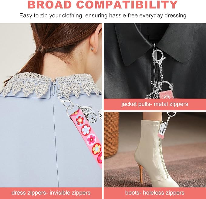 Zipper Helper Pull for Dresses 2 Pack Zipper Puller Helper with 5 Different Types Hooks Dress Zipper Pull Helper Assistant for Elderly and Pregnant Women(Pink Flower)