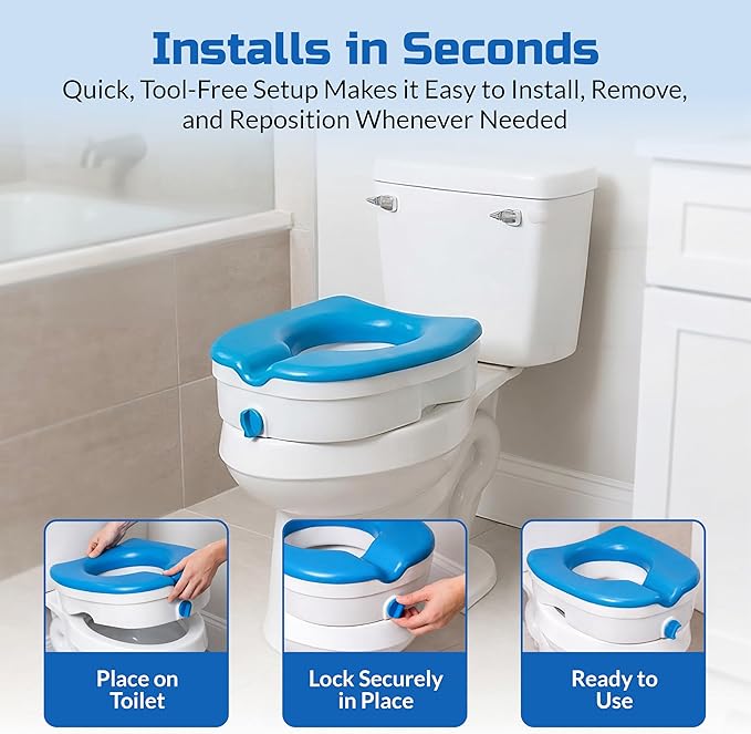 Platinum Health Soft-TOP 2.0 Deluxe Padded Raised Toilet Seat. Soft, Warm Padded Elevated Riser for Elongated/Round Toilets. Adds 5.5 Inches in Height for Safe Toileting. (no armrests)