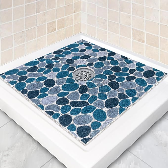 Square Shower Mat Non Slip: 36 x 36 Inch Extra Large Shower Mats with Drain Hole in Middle - PVC Loofah Anti Slip Shower Floor Matt for Inside Shower
