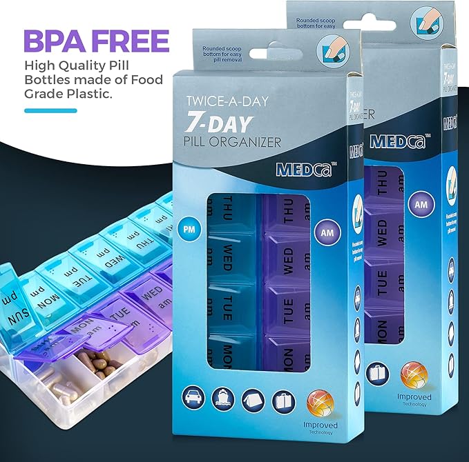 MEDca Weekly Pill Organizer, Twice-a-Day, Pack of 2