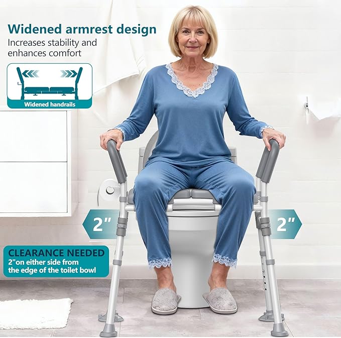Toilet Seat Riser for Seniors,Heavy Duty Raised Toilet Seat with Handles,Adjustable Width and Height,Elevated Toilet Chair for Elderly,Handicap, Pregnant,Fit Most Toilet,450 LBS