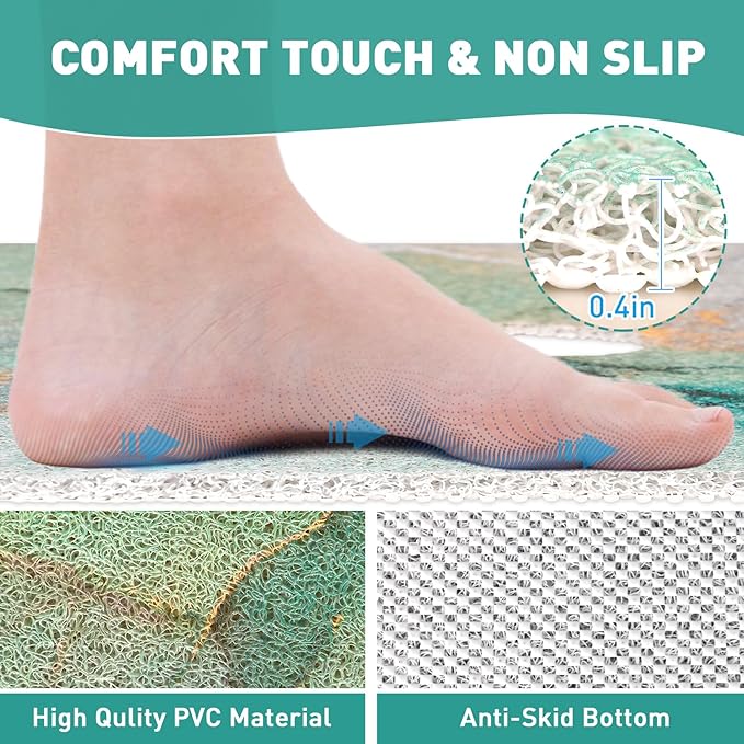 Square Shower Mat Non Slip: 27 x 27 Inch Large Shower Mats with Drain Hole in Middle - PVC Loofah Anti Slip Shower Floor Matt for Inside Shower