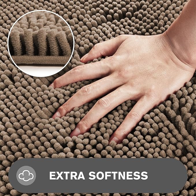 Taupe Bathroom Rugs Sets 2 Piece – Absorbent and Washable Bath Mat, Non-Slip, Thick Soft Chenille Bath Rugs for Bathroom Floor, Shower, Sink - 17" x 24"+20" x 32"