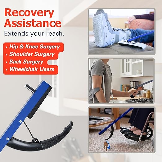 Sammons Preston Reacher, 26" Lightweight Grabber Reacher Tool with Magnetic Tip, Ergonomic Grip & Claw Jaw, Portable Reaching Aid for Seniors, Daily Living & Home Use, Standard Blue, 3 pack