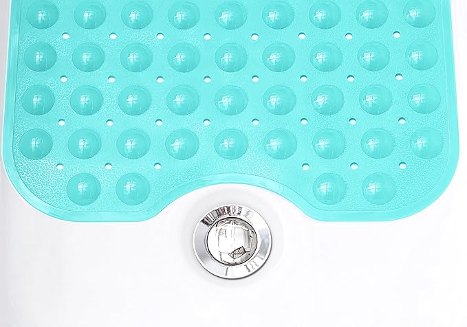 Extra-Long Non-Slip Bathtub & Shower Mat 39”x16” (Smooth/Non-Textured Tubs Only) Safe, Clean, Machine-Washable, Superior Grip&Drainage, Vinyl, Opaque Turquoise/Green-Blue