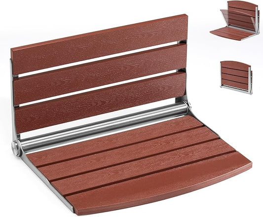 20" Folding Shower Seat, Fold Down Shower Seat Wall Mounted, Stainless Steel Frame with HDPS Seat, 400 lb Load Capacity, Folding Shower Bench for Seniors & Elderly (Red)