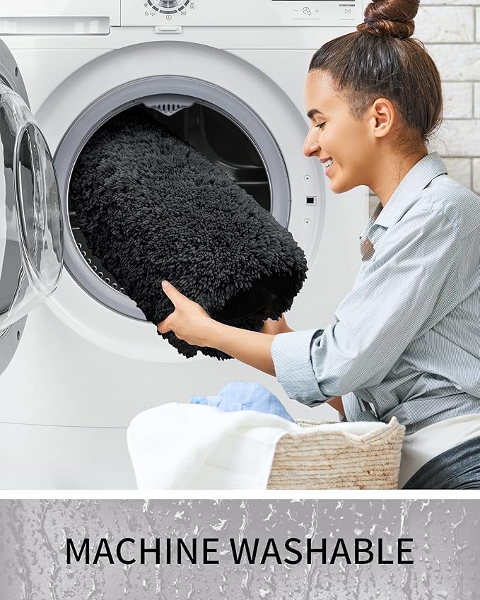 Toilet Rugs U-Shaped Mat 24x22, Contour Bathroom Mat - Ultra Soft & Absorbent Microfiber, Quick-Dry, Machine Washable with High Density Foam Latex Non Slip Backing, Black